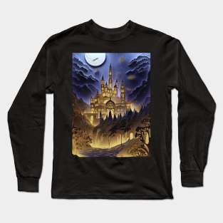 magic castle with moon and river Long Sleeve T-Shirt